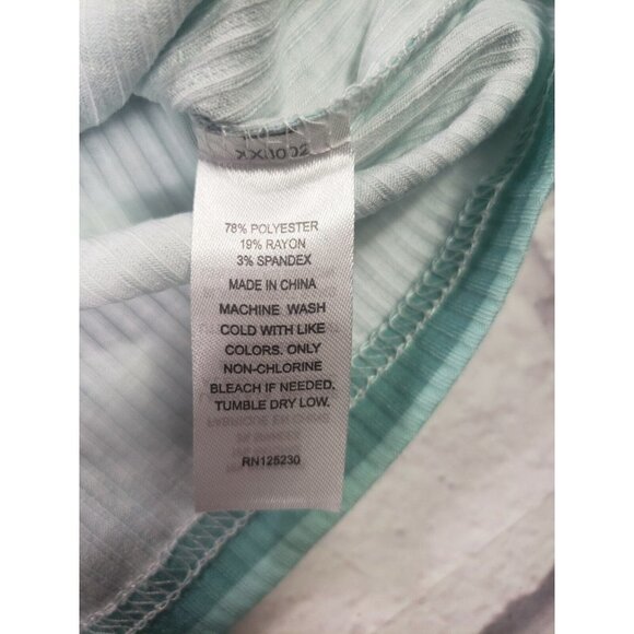 Cali Be Womens Long Sleeve Mock Neck Top Ribbed Green White Size Small - Picture 3 of 6
